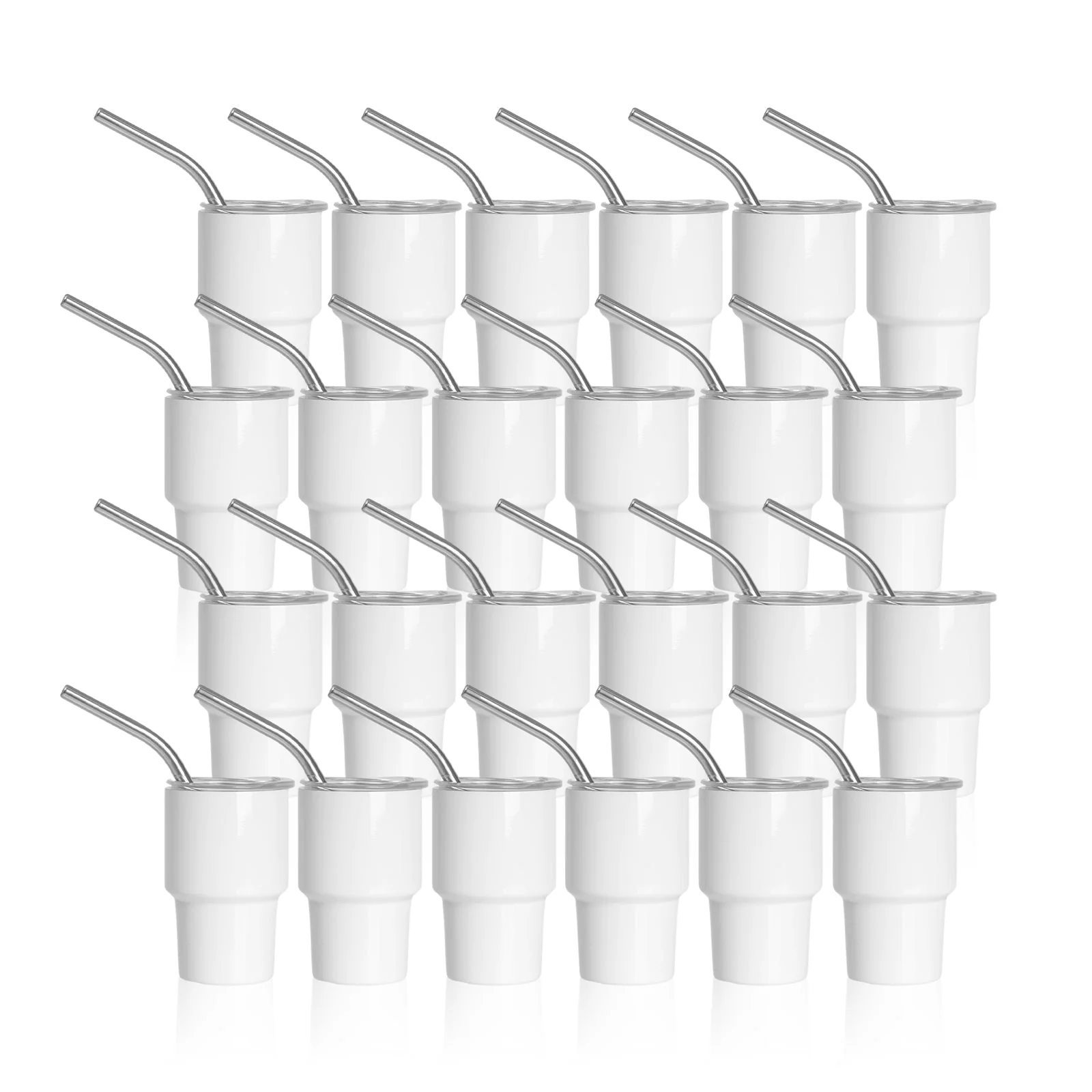 Wholesale 3oz 90ml Sublimation Stainless Steel Mini Tumbler Shot Glass Metal Straw White 24 Pieces